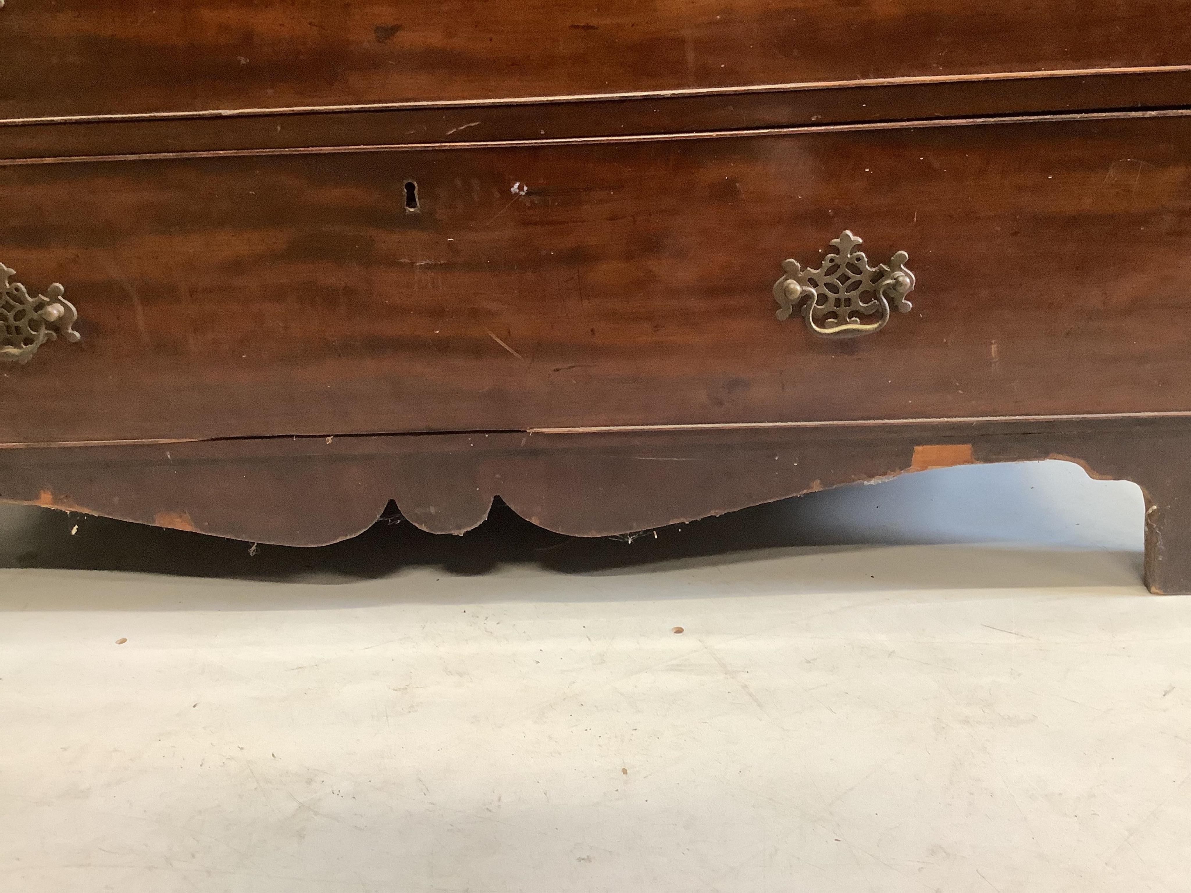 A Regency mahogany secretaire chest, with a later glazed bookcase over, width 121cm, depth 53cm, height 221cm. Condition - poor